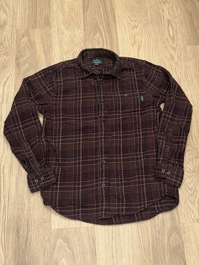 Vintage Woolrich Flannel Plaid Shirt Brown Red Mens Medium Outdoors